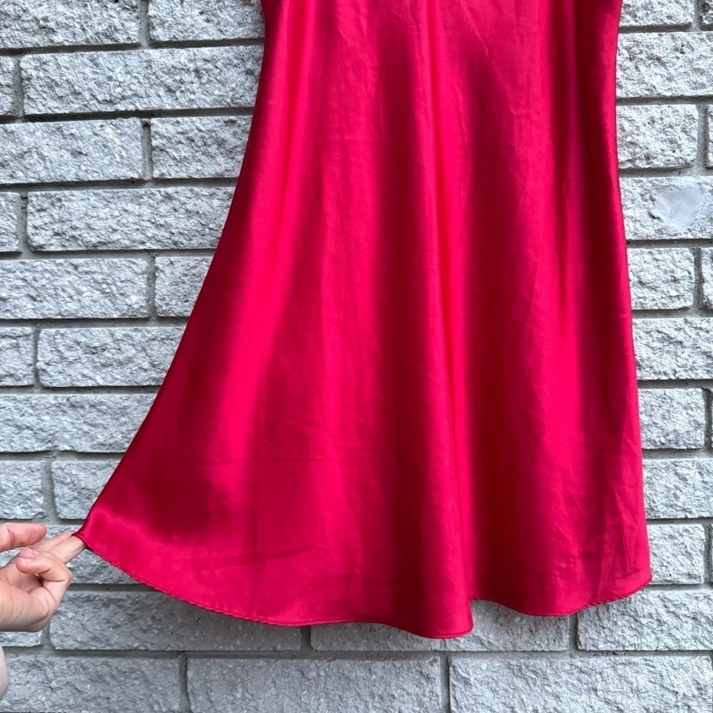 Delicate Treasures Women's Red Satin Slip Dress Size Large Mini Midi Valentines - Picture 2 of 5